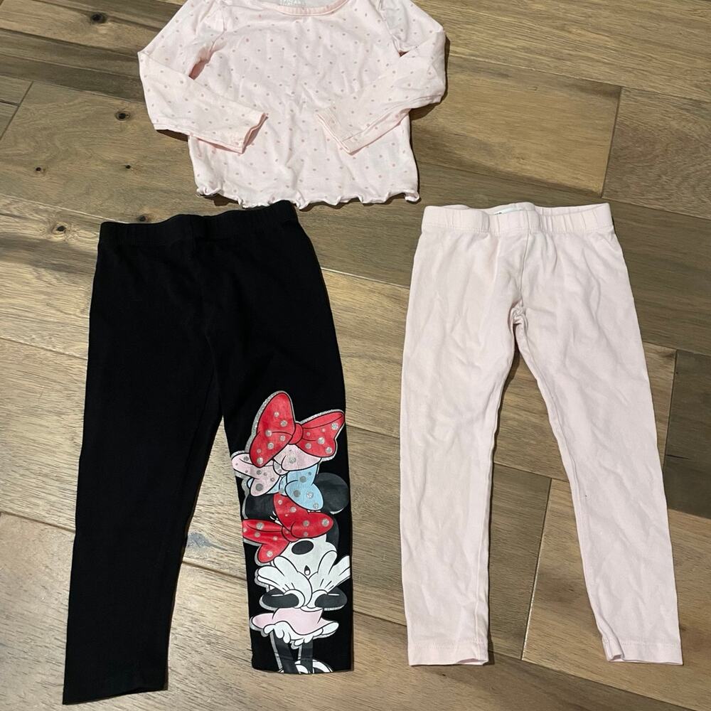 Girls Clothing Bundle Size 3T Pink and Black Leggings Pink Long Sleeve Top